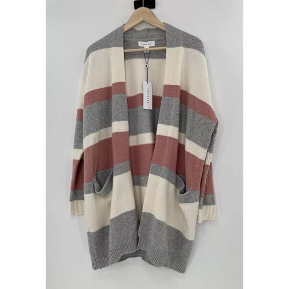 NWT Popsugar Striped  Cardigan Sweater Long Sleeve Open Front‎ Pockets Sz L Boho - Picture 1 of 9